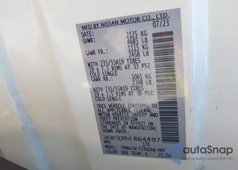 2023 Nissan Rogue Sl Intelligent Awd z USA, uszkodzony, nr VIN 5N1BT3CB9PC864497